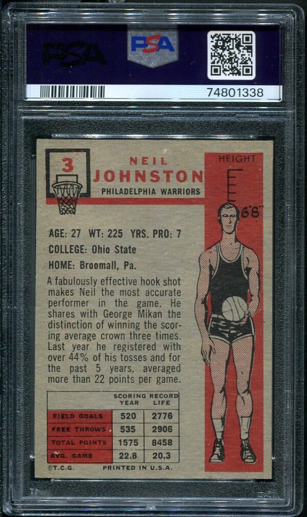 Authentic 1957 Topps #3 Neil Johnson PSA 6 Basketball Card