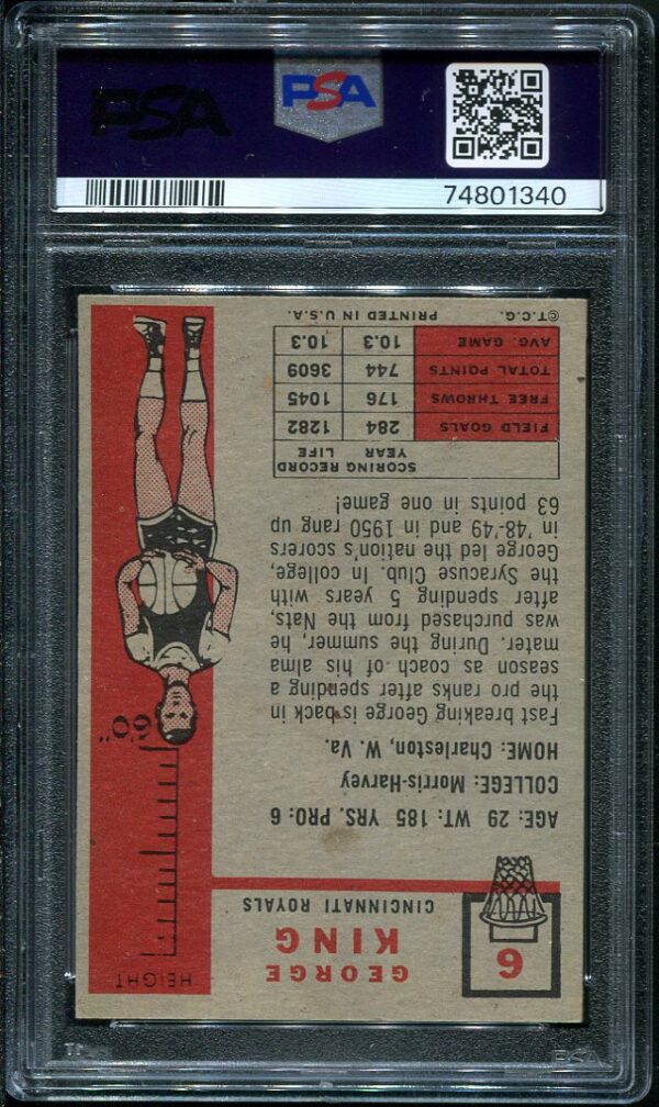 Authentic 1957 Topps #6 George King PSA 5 Basketball Card