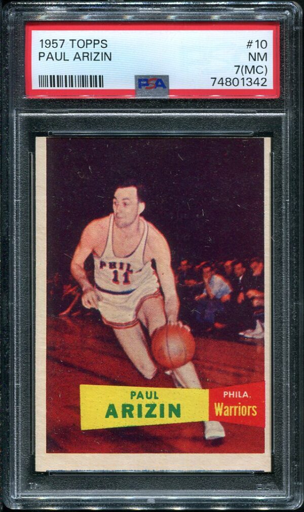 Authentic 1957 Topps #10 Paul Arizin PSA 7 MC Basketball Card