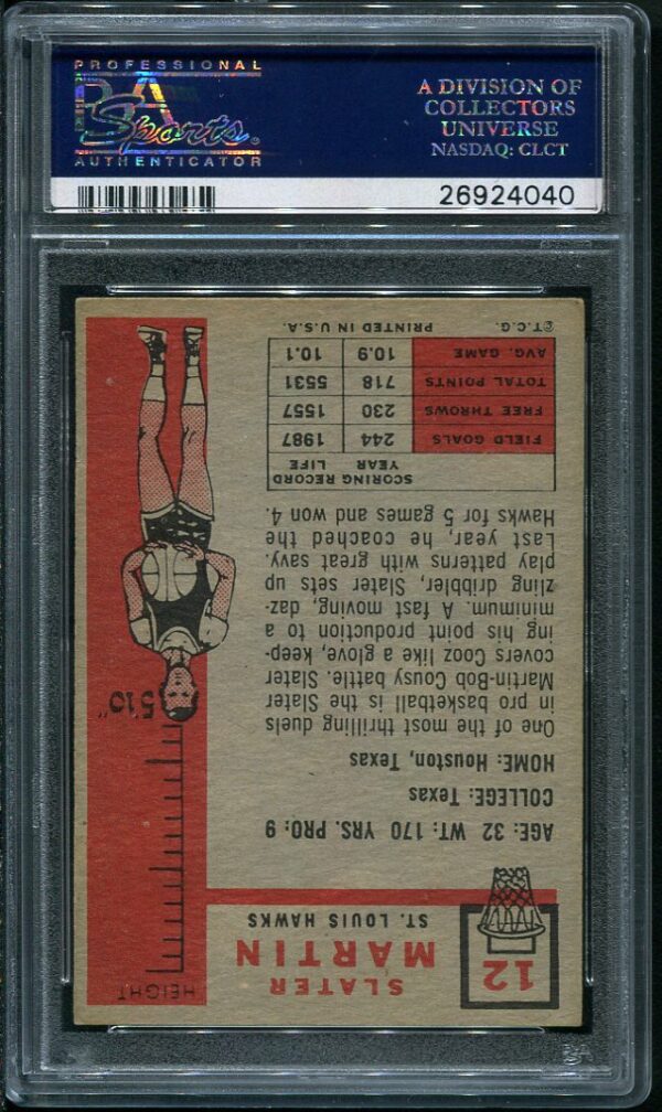 Authentic 1957 Topps #12 Slater Martin PSA 5 Basketball Card