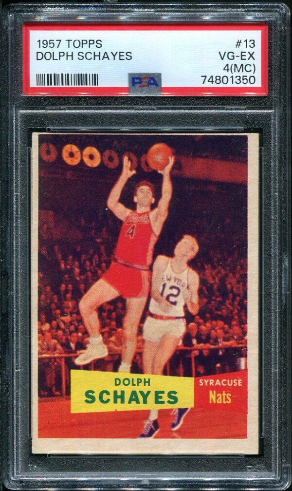 Authentic 1957 Topps #13 Dolph Schayes PSA 4(MC) Rookie Basketball Card