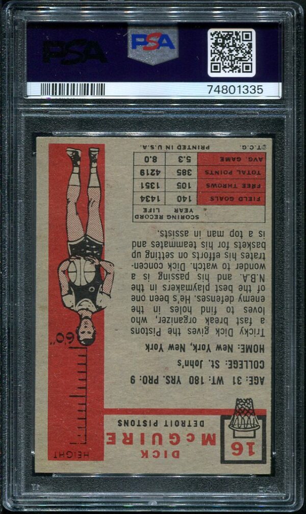 Authentic 1957 Topps #16 Dick McGuire PSA 5 Basketball Card