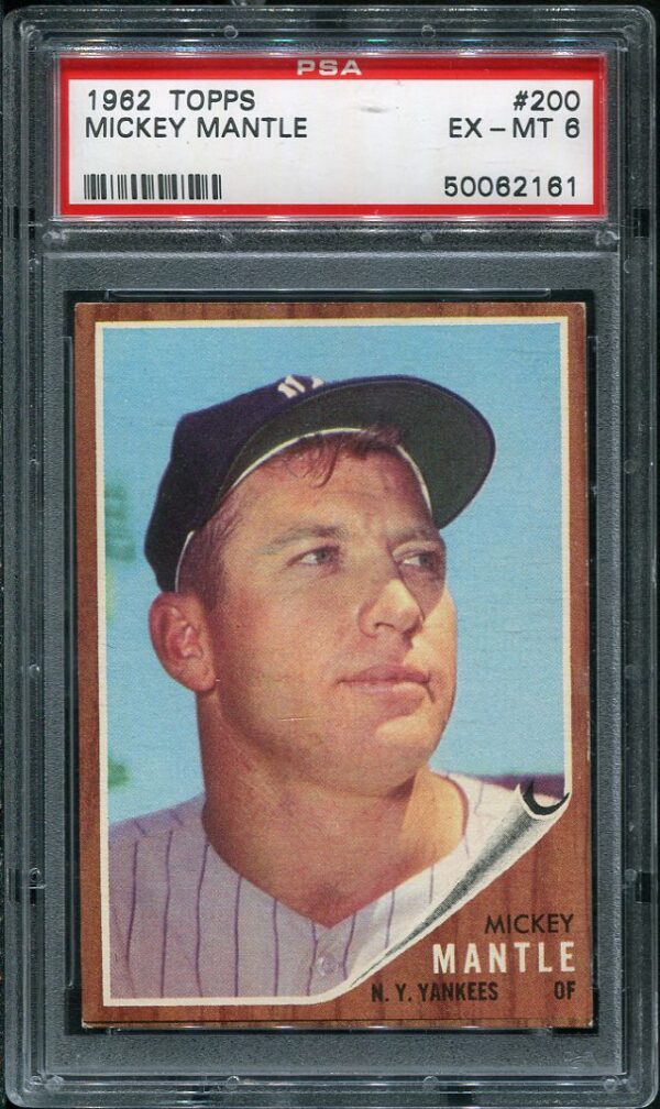 Authentic 1962 Topps #200 Mickey Mantle PSA 6 Baseball Card