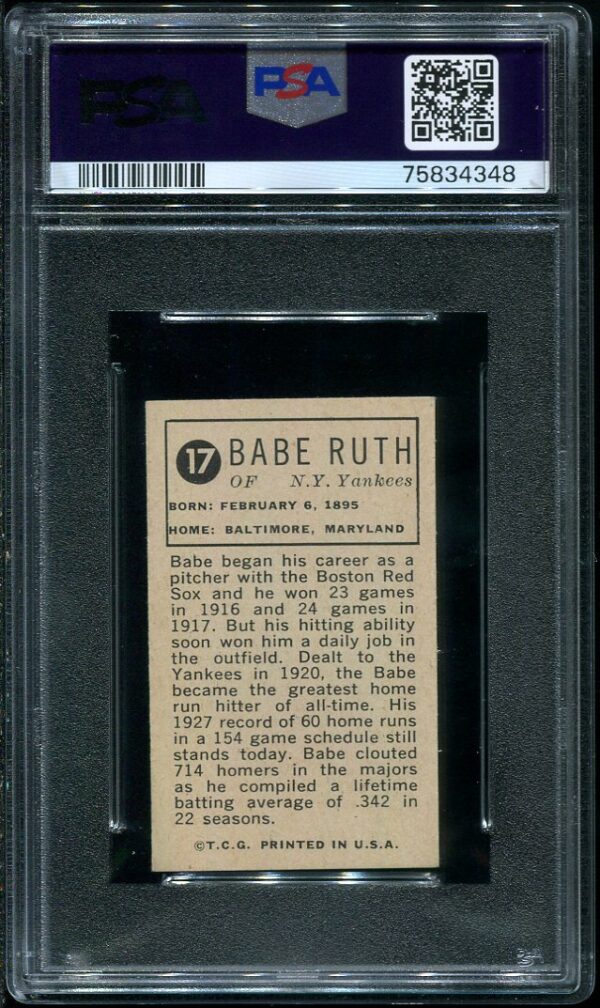 Authentic 1963 Bazooka Silver #17 Babe Ruth PSA 6 Baseball Card