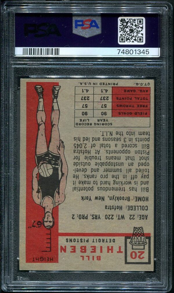 Authentic 1957 Topps #20 Bill Thieben PSA 5 Basketball Card