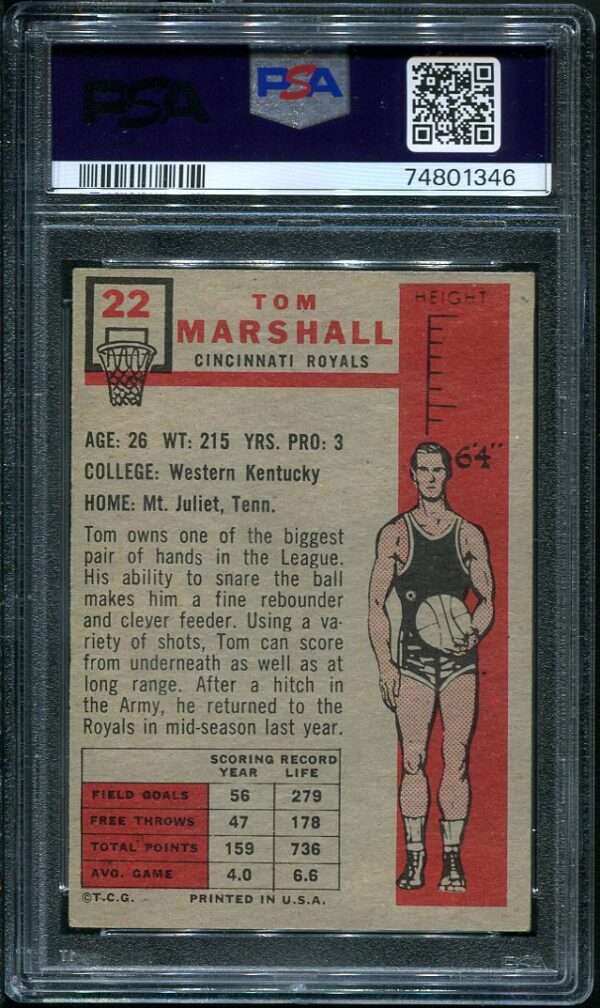 Authentic 1957 Topps #22 Tom Marshall PSA 6 Basketball Card