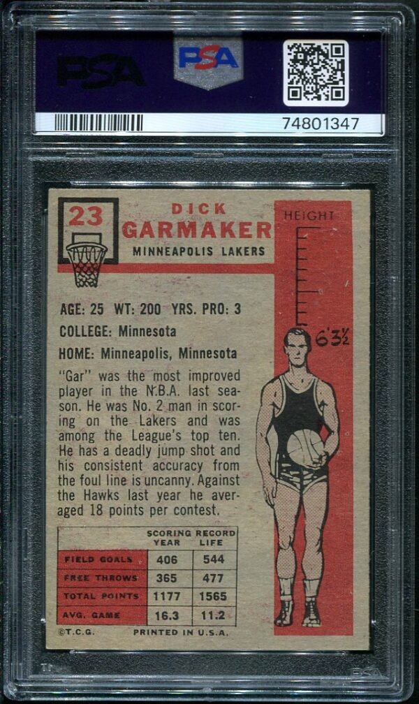 Authentic 1957 Topps #23 Dick Garmaker PSA 6 Basketball Card