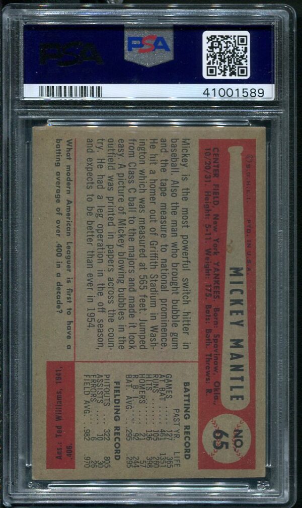 Authentic 1954 Bowman #65 Mickey Mantle PSA 4 Baseball Card