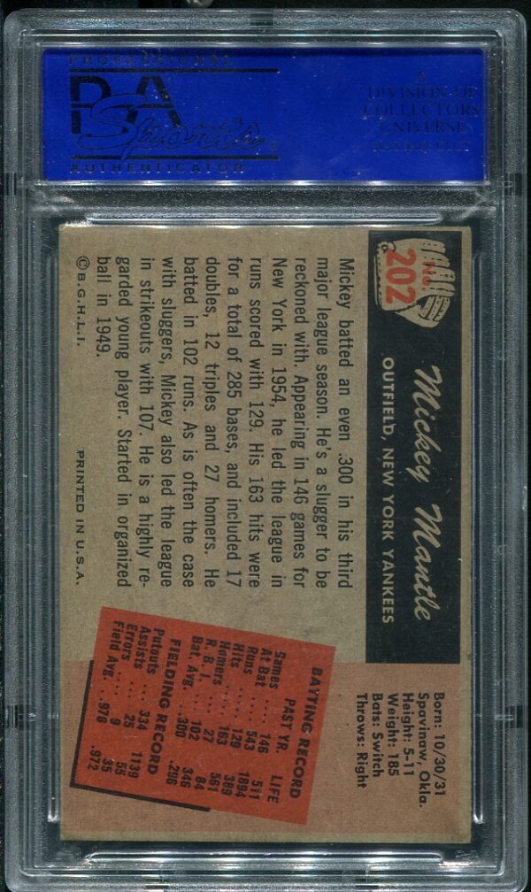 Authentic 1955 Bowman #202 Mickey Mantle PSA 5 Baseball Card