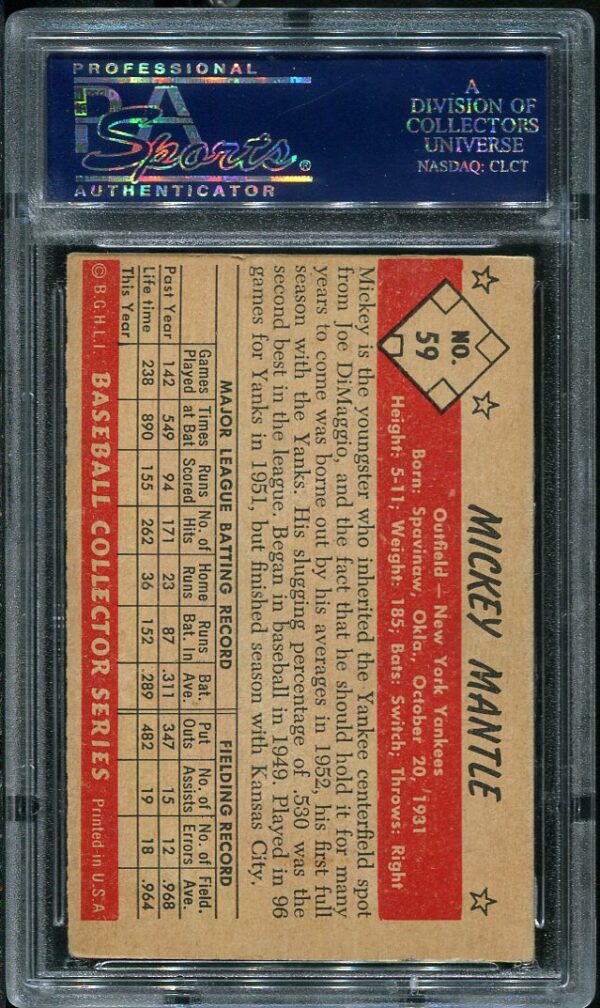 Authentic 1953 Bowman Color #59 Mickey Mantle PSA 4 Baseball Card