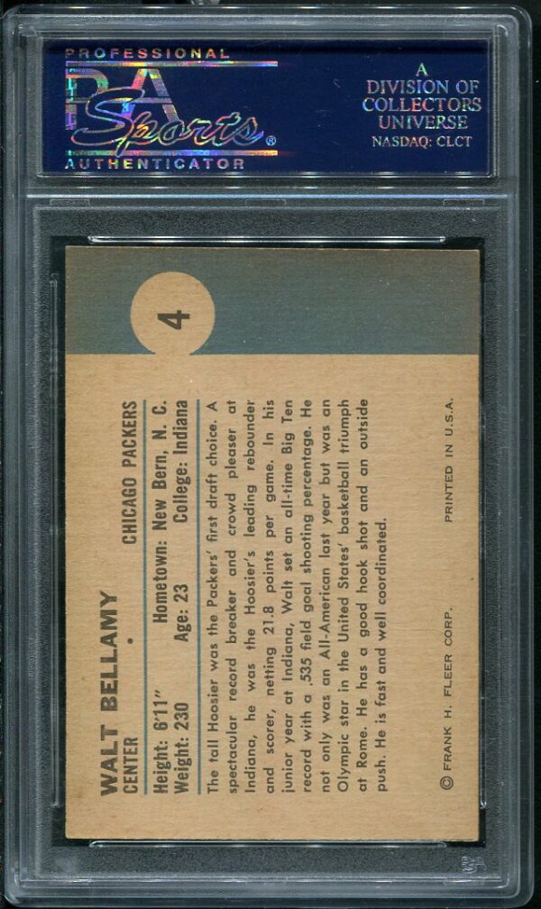 Authentic 1961 Fleer #4 Walt Bellamy PSA 4 Rookie Basketball Card