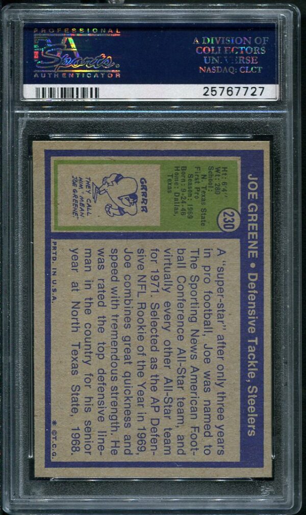 Authentic 1972 Topps #230 Joe Greene PSA 7 Football Card