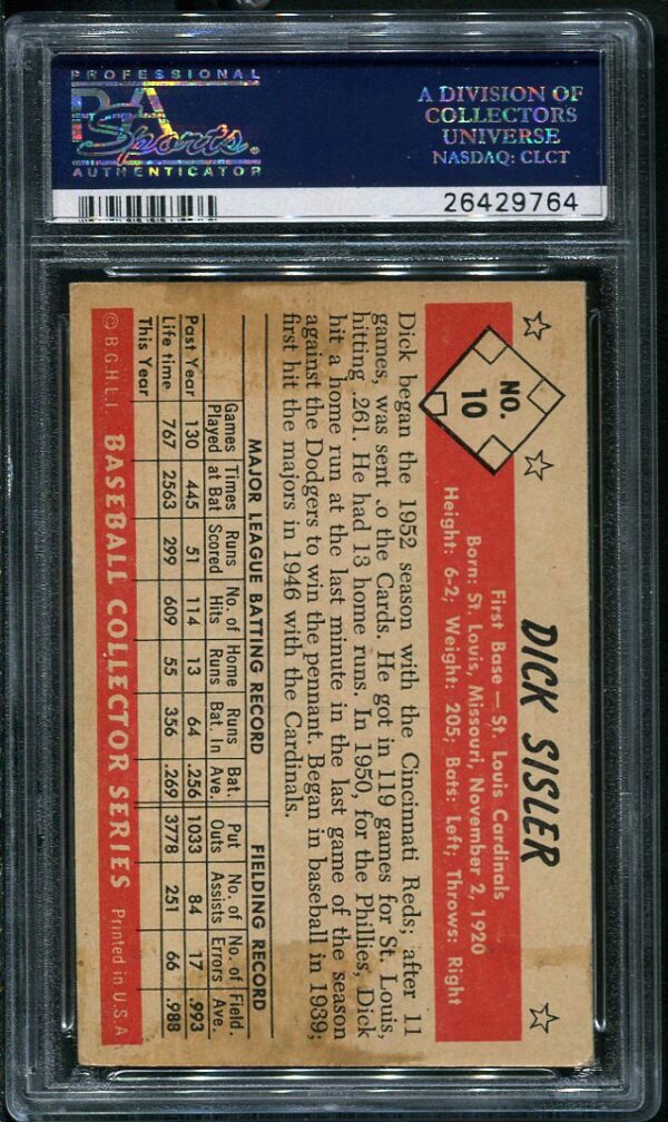 Authentic 1953 Bowman Black & White #10 Dick Sisler PSA 4 Baseball Card