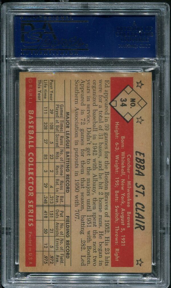Authentic 1953 Bowman Black & White #34 Ebba St Claire PSA 5 Baseball Card