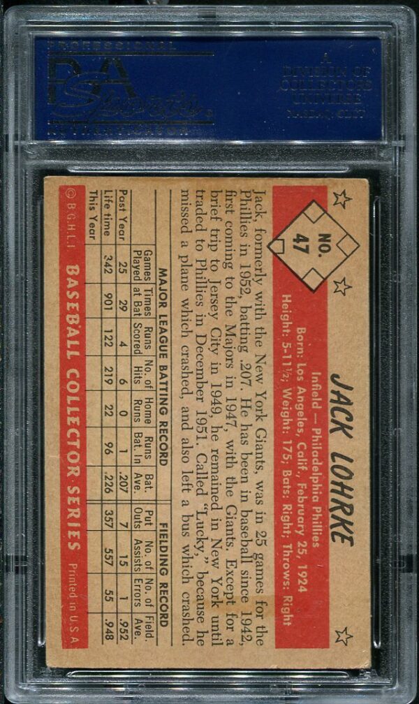 Authentic 1953 Bowman Black & White #47 Jack Lohrke PSA 4 Baseball Card