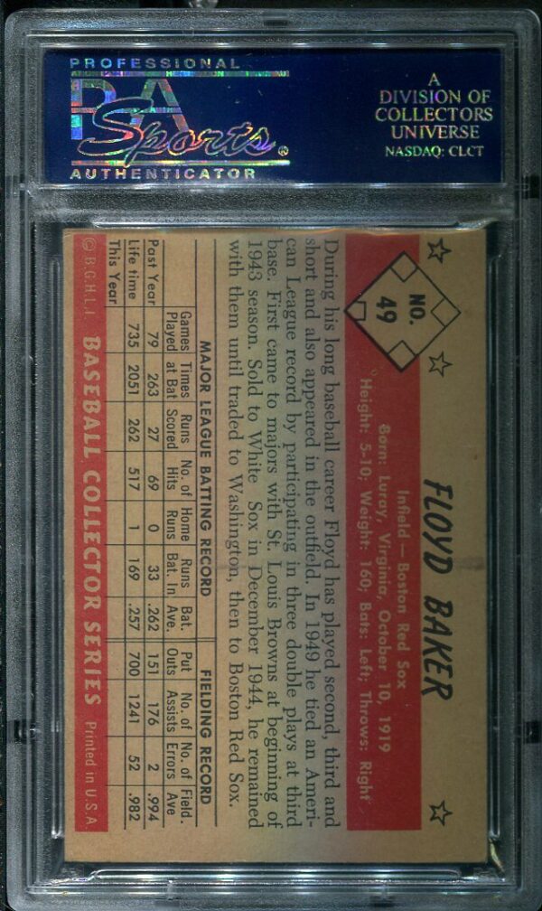 Authentic 1953 Bowman Black & White #49 Floyd Baker PSA 4 Baseball Card