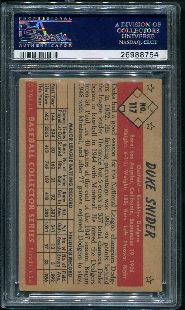 Authentic 1953 Bowman Color #117 Duke Snider PSA 4.5 Baseball Card