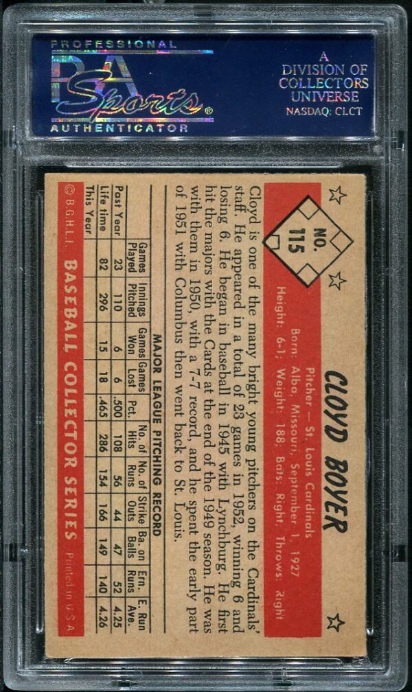 Authentic 1953 Bowman Color #115 Cloyd Boyer PSA 6 Baseball Card