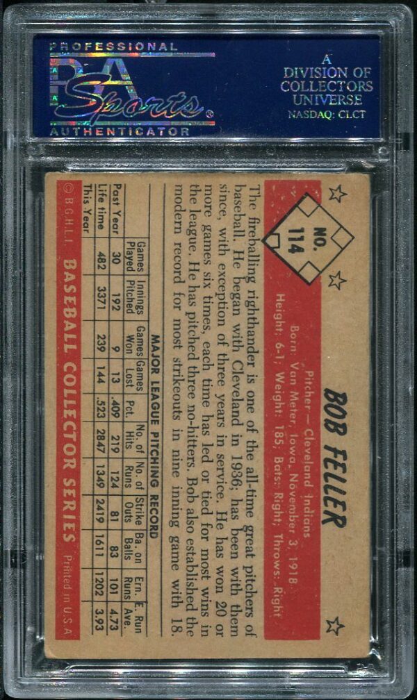 Authentic 1953 Bowman Color #114 Bob Feller PSA 4 Baseball Card