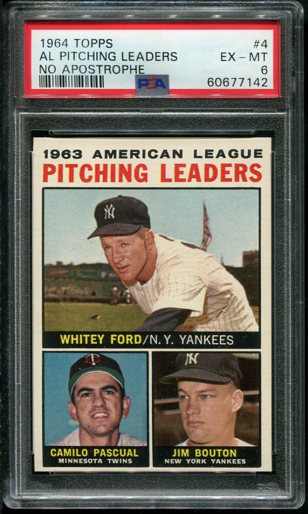 Authentic 1964 Topps #4 AL Pitching Leaders PSA 6 Baseball Card