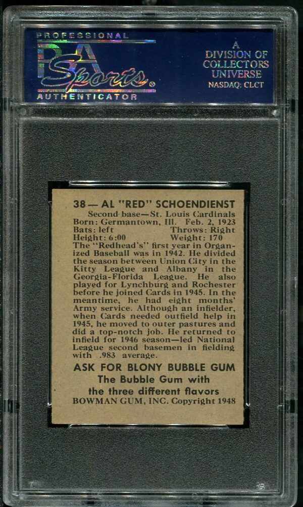 Authentic 1948 Bowman #38 Red Schoendienst PSA 6 Rookie Baseball Card