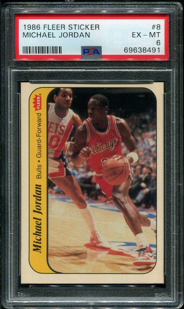 Authentic 1986 Fleer Sticker #8 Michael Jordan PSA 6 Basketball Card