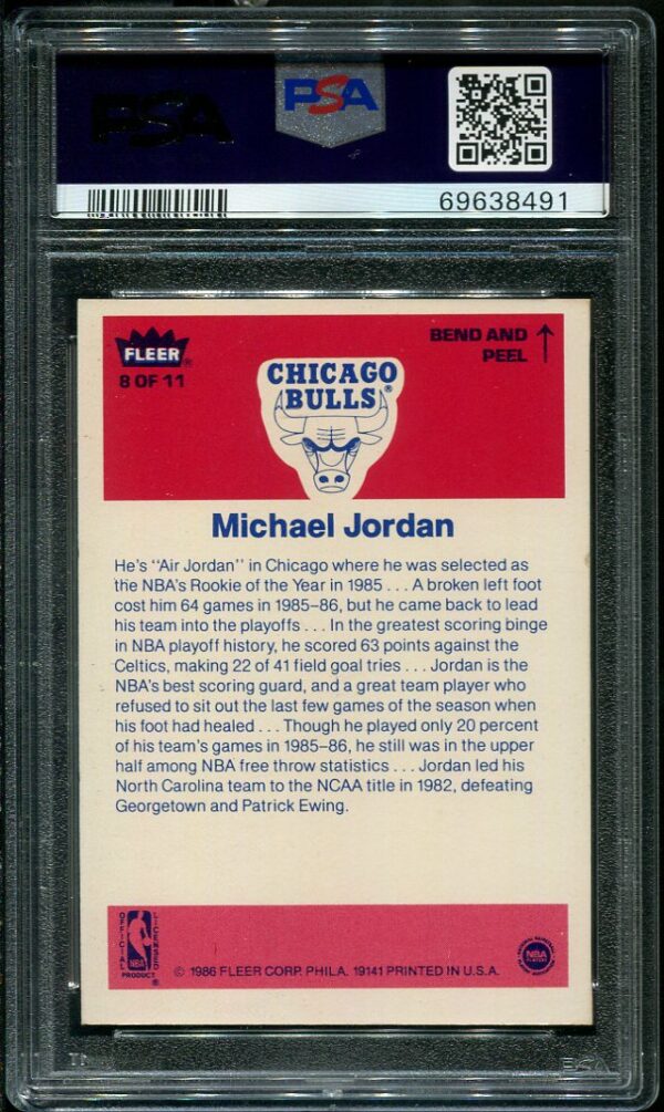 Authentic 1986 Fleer Sticker #8 Michael Jordan PSA 6 Basketball Card