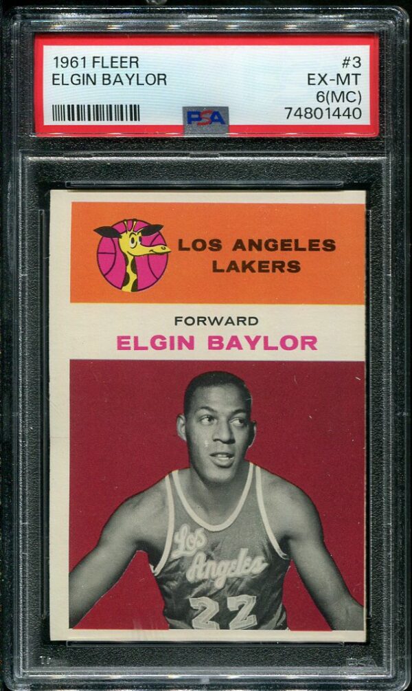 Authentic 1961 Fleer #3 Elgin Baylor PSA 6(MC) Rookie Basketball Card