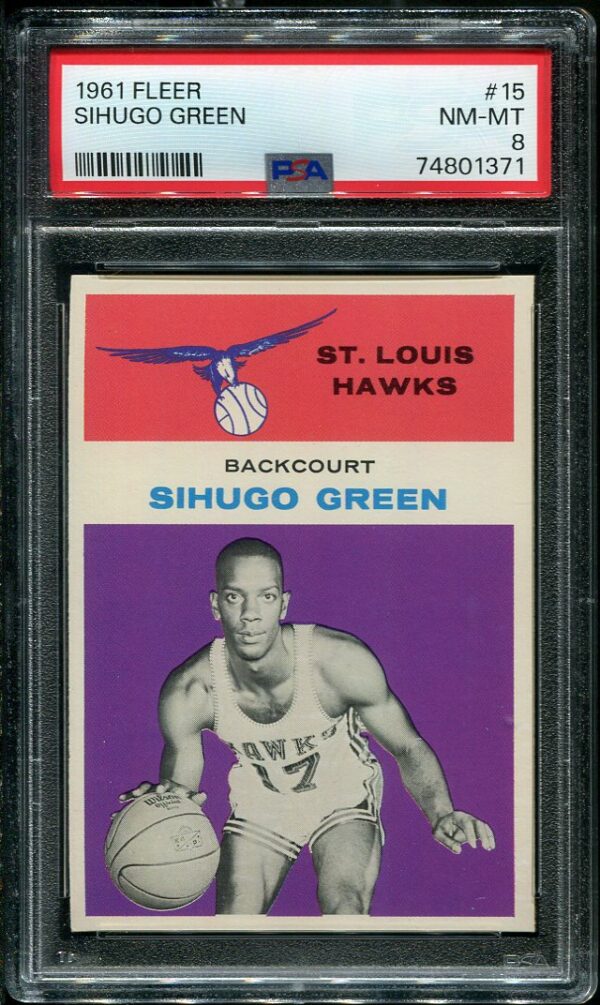 Authentic 1961 Fleer #15 Sihugo Green PSA 8 Basketball Card