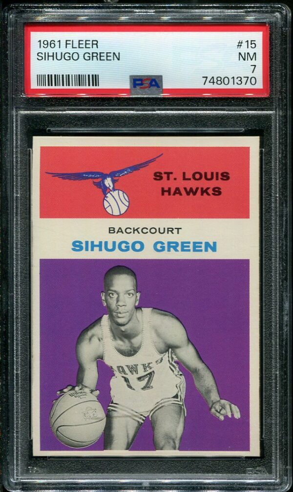 Authentic 1961 Fleer #15 Sihugo Green PSA 7 Basketball Card