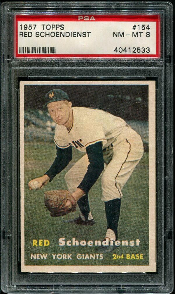 Authentic 1957 Topps #154 Red Schoendienst PSA 8 Baseball Card