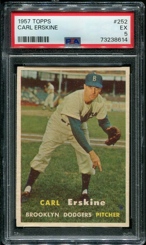 Authentic 1957 Topps #252 Carl Erskine PSA 5 Baseball Card