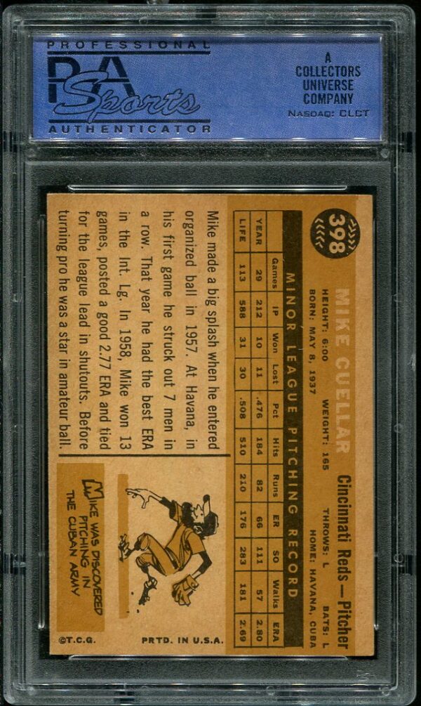 Authentic 1960 Topps #398 Mike Cuellar PSA 7 Baseball Card