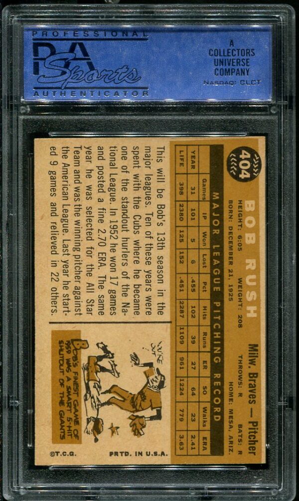 Authentic 1960 Topps #404 Bob Rush PSA 7 Baseball Card