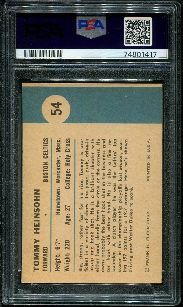 Authentic 1961 Fleer #54 Tom Heinsohn In Action PSA 6 Basketball Card