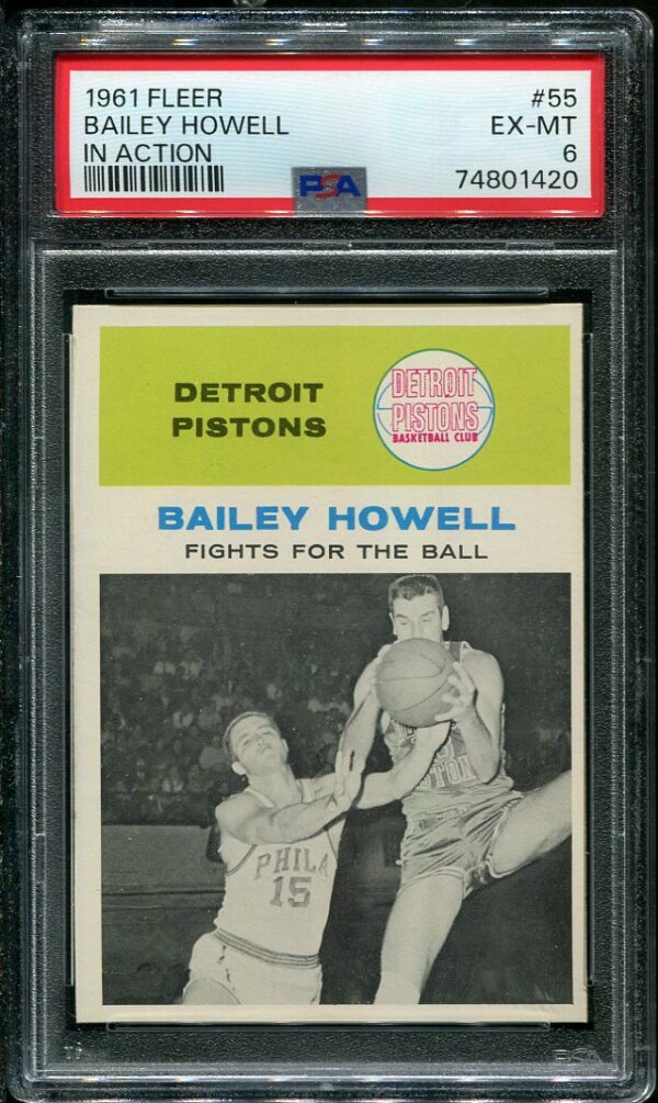 Authentic 1961 Fleer #55 Bailey Howell In Action PSA 6 Basketball Card