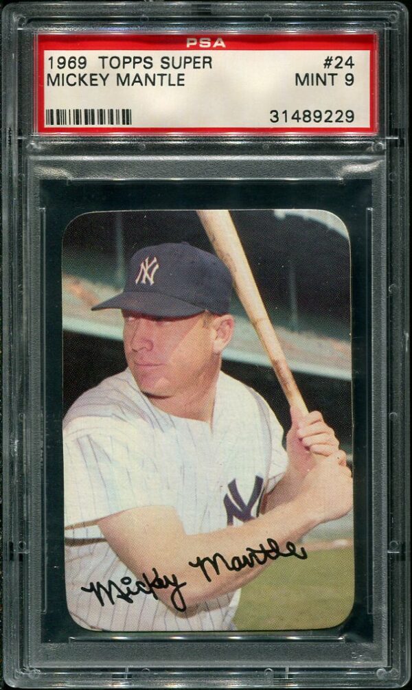 Authentic 1969 Topps Super #24 Mickey Mantle PSA 9 Baseball Card