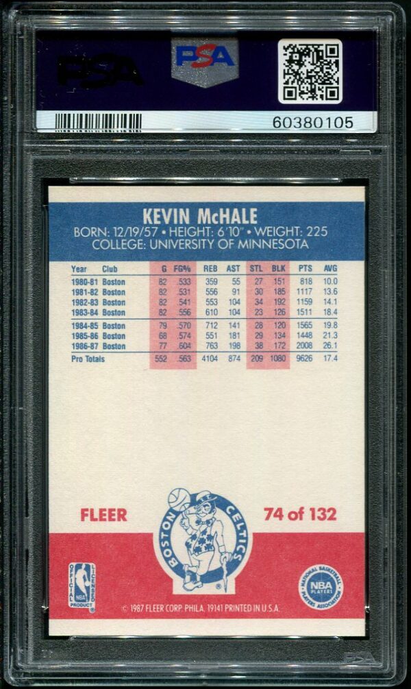 Authentic 1987 Fleer #74 Kevin McHale PSA 8 Basketball Card