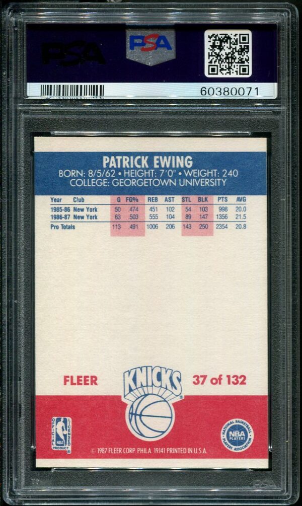Authentic 1987 Fleer #37 Patrick Ewing PSA 9 Basketball Card