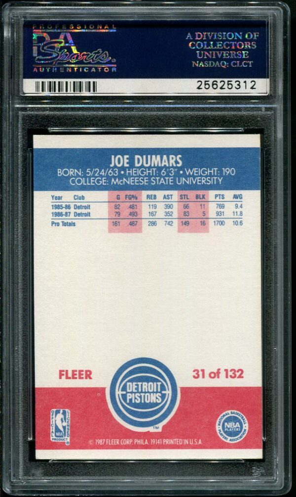 Authentic 1987 Fleer #31 Joe Dumars PSA 10 Basketball Card