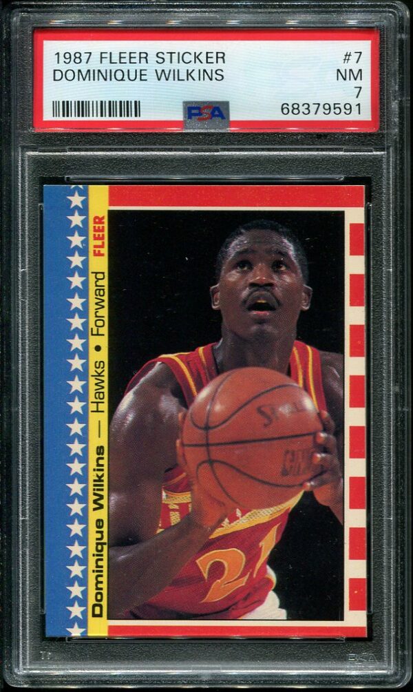 Authentic 19867 Fleer Sticker #7 Dominique Wilkins PSA 7 Basketball Card