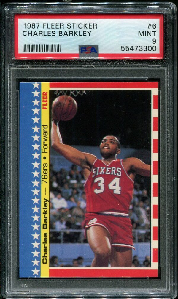 1987 Fleer Sticker #6 Charles Barkley PSA 9 Basketball Card