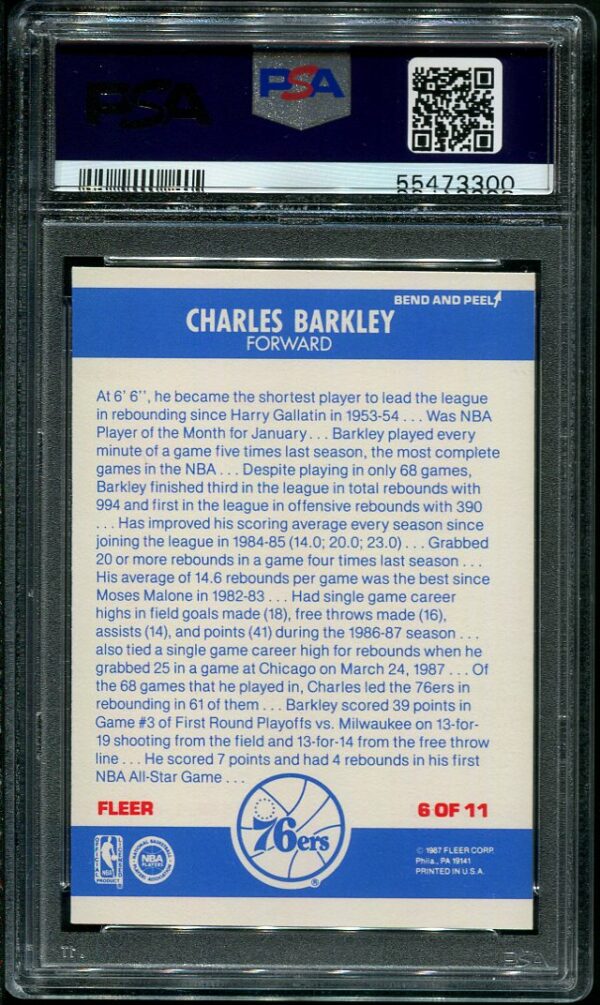 1987 Fleer Sticker #6 Charles Barkley PSA 9 Basketball Card