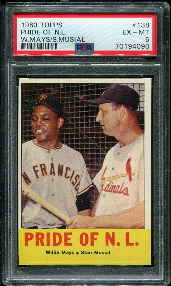 1963 Topps #138 Pride Of NL Stan Musial/Willie Mays PSA 6 Baseball Card