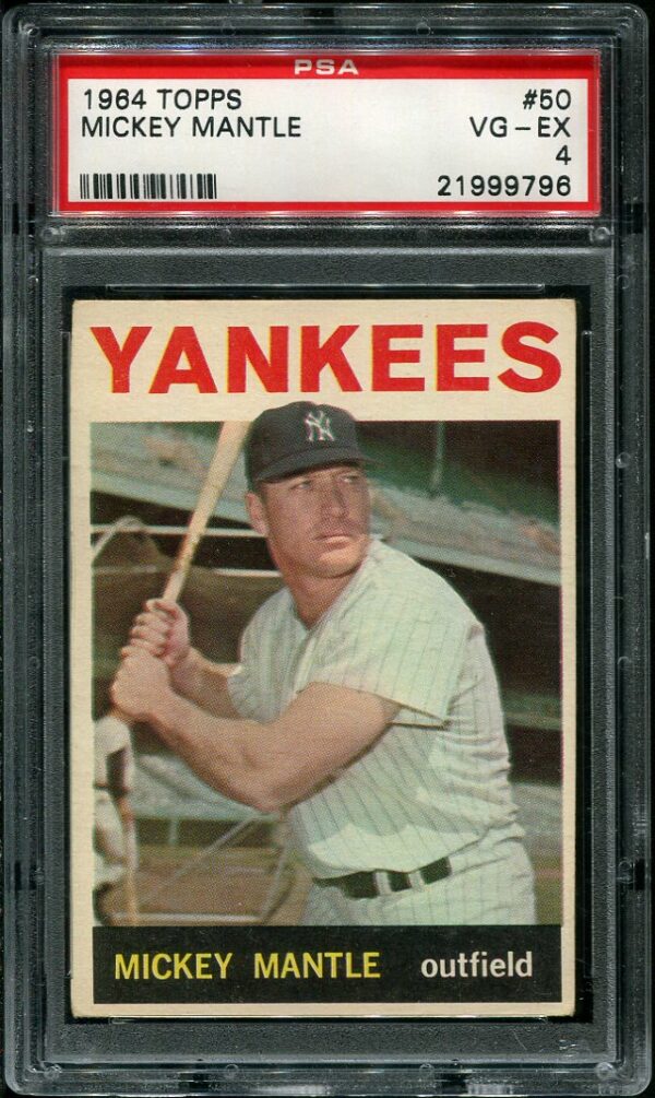 Authentic 1964 Topps #50 Mickey Mantle PSA 4 Baseball Car