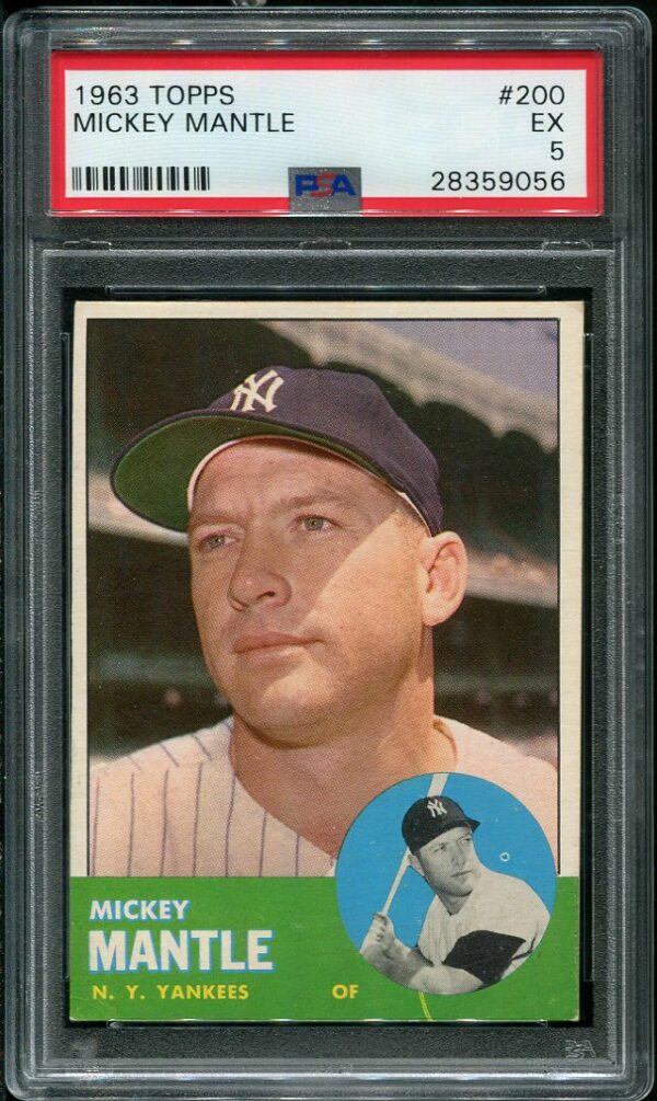 Authentic 1963 Topps #200 Mickey Mantle PSA 5 Baseball Card