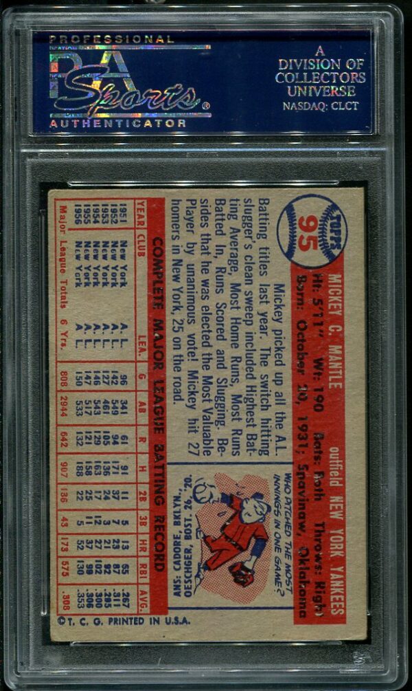 Authentic 1957 Topps #95 Mickey Mantle PSA 4 Baseball Card