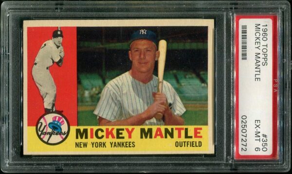 Authentic 1960 Topps #350 Mickey Mantle PSA 6 Baseball Card