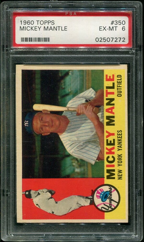 Authentic 1960 Topps #350 Mickey Mantle PSA 6 Baseball Card