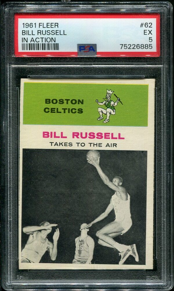 Authentic 1961 Fleer #62 Bill Russell PSA 5 In Action Basketball Card